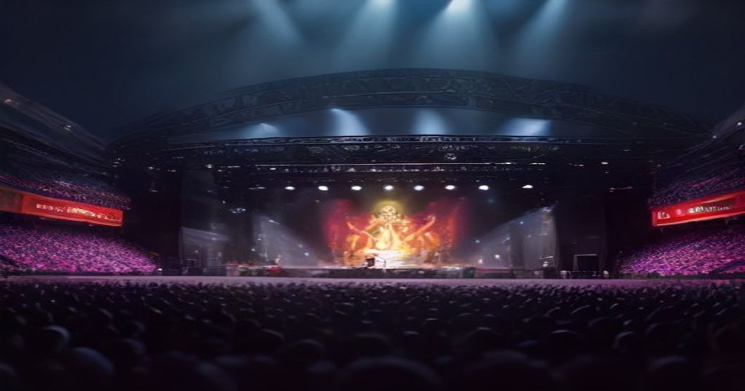 Cena de show ao vivo em Garanhuns com iluminação colorida e público animado.