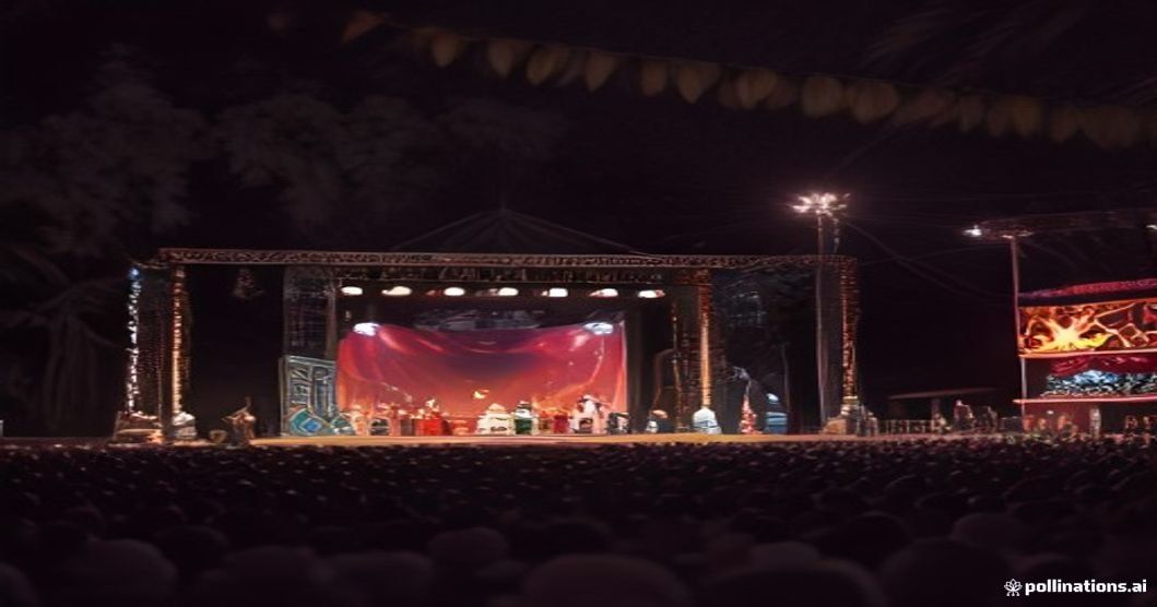 Cena noturna vibrante do Festival de Inverno de Garanhuns com luzes coloridas e público animado