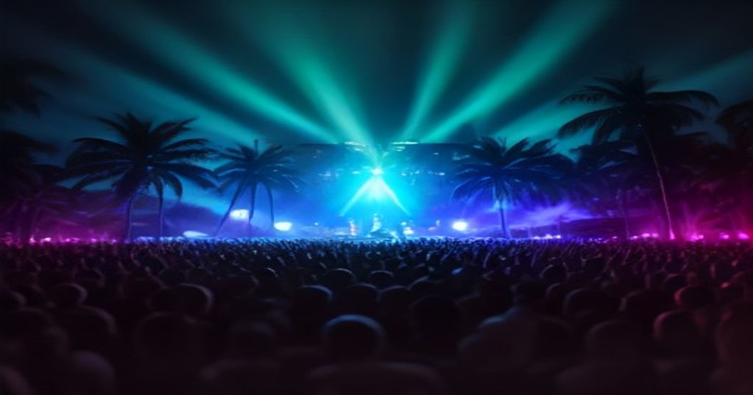 Balada eletrônica em Recife 2024 com iluminação de laser e público animado