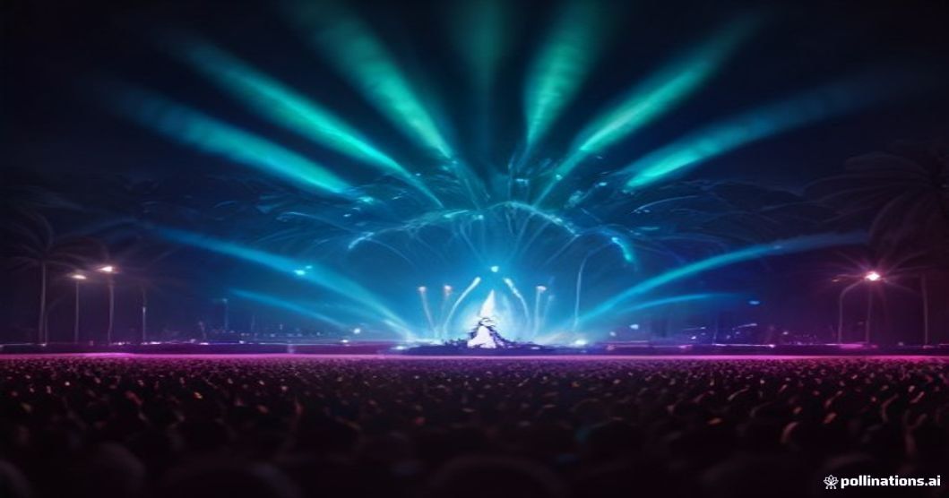 Festa de música eletrônica em Recife com luzes neon, DJ e público animado