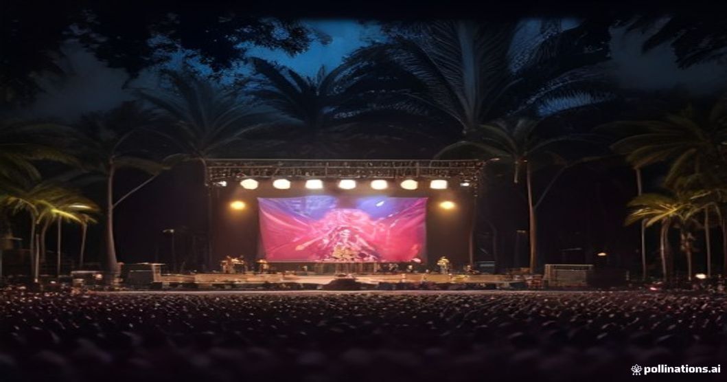 Cena de show ao ar livre em Garanhuns, com palco iluminado e público animado