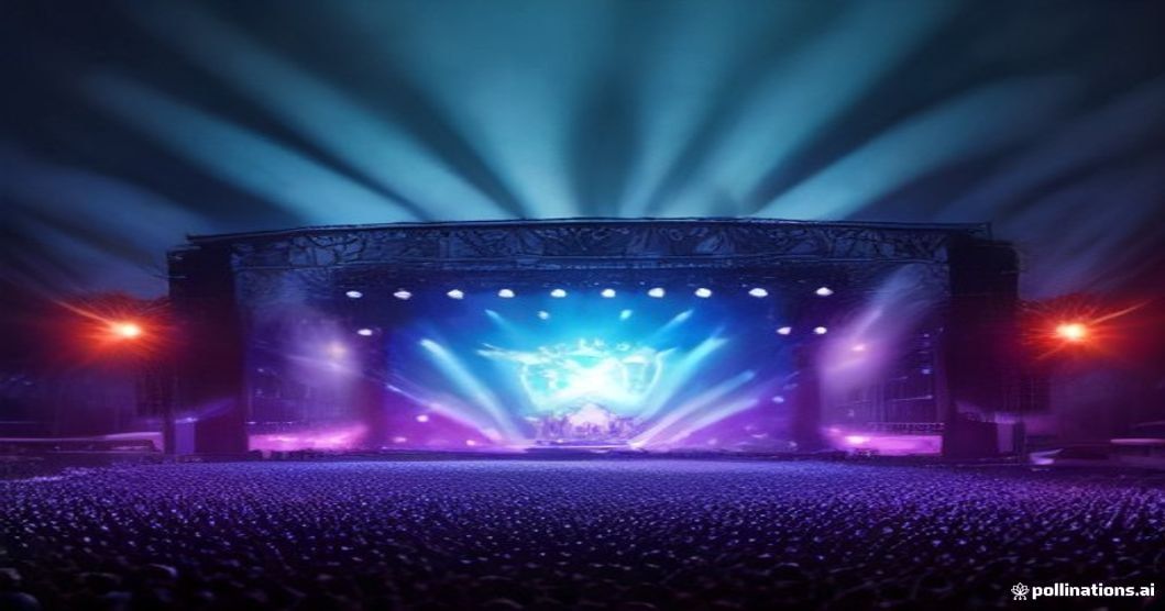 Cena vibrante do Rock in Rio 2024 com público e iluminação colorida