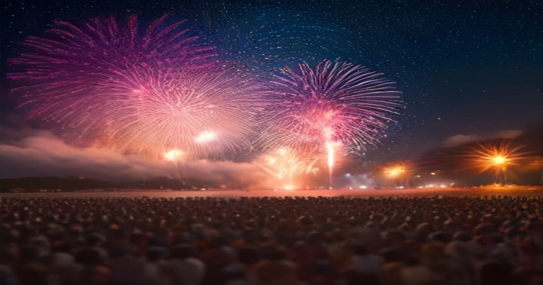 Cena vibrante de festa junina em Pernambuco com bandeirinhas, quadrilha, fogueira e barracas de comida típica