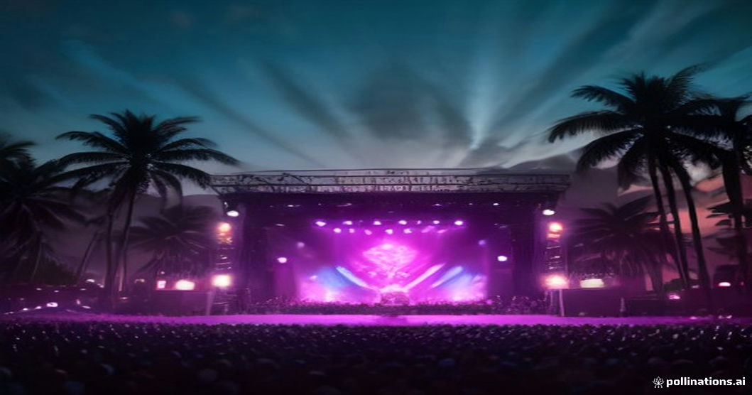Palco iluminado do Rock in Rio Pernambuco 2024 com público animado ao fundo