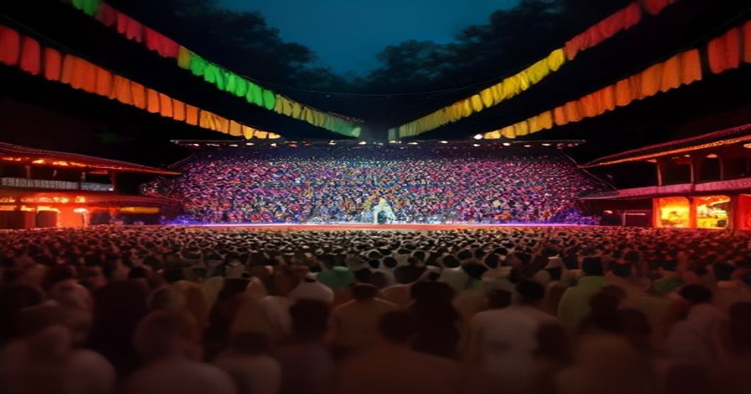 Cena noturna de forró em Garanhuns com banda ao vivo e público dançando