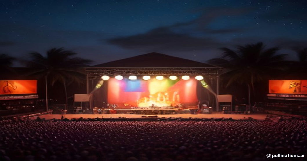 Palco ao ar livre em Pernambuco com músicos sertanejos e público animado